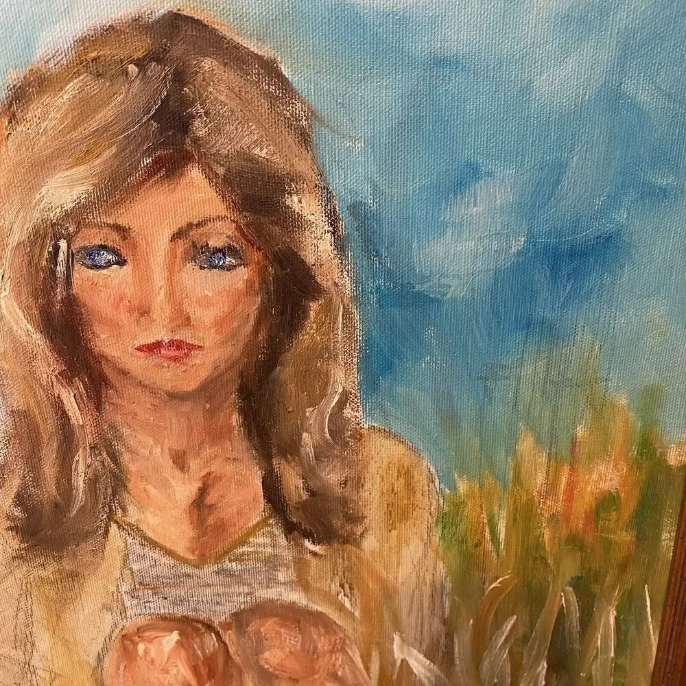 Female Portret Original Oil painting Beauty Girl Expressive Signed Framed VTG - Picture 7 of 11